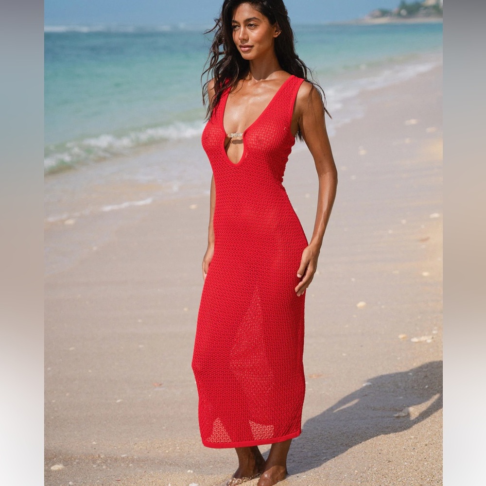 Berlook Red Knit Beach Cover-Up - Picture 2 of 9
